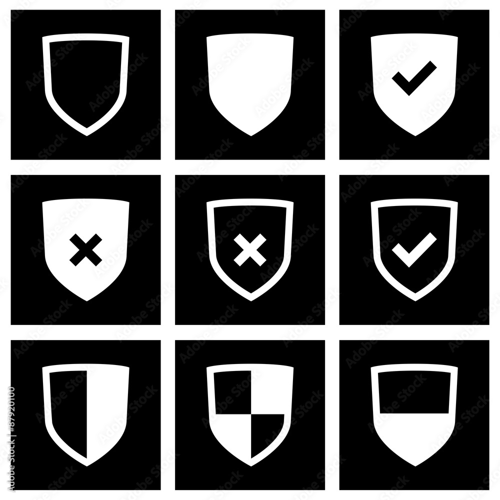 Set of Shield icons on black background Set of Shield icons on black background