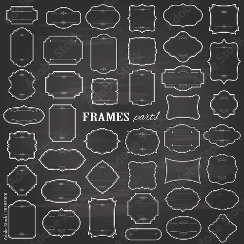 Blank frames mega set on chalkboard background.