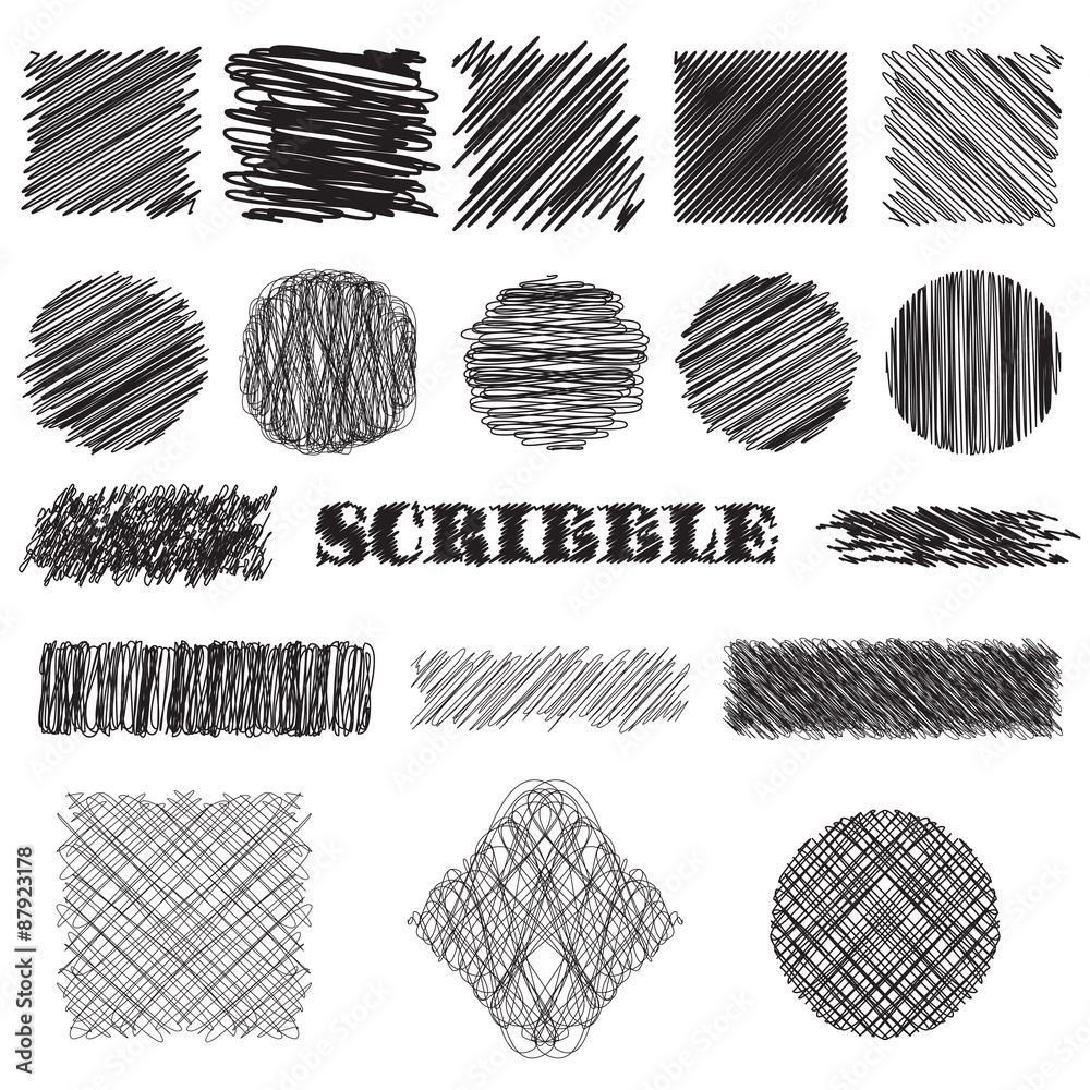 vector set of scribble brushes. Collection of ink lines, set of hand