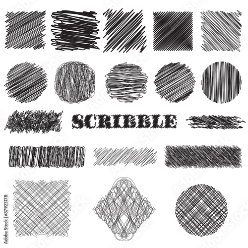 vector set of scribble brushes. Collection of ink lines, set of hand drawn textures, scribbles of pen, hatching, scratch