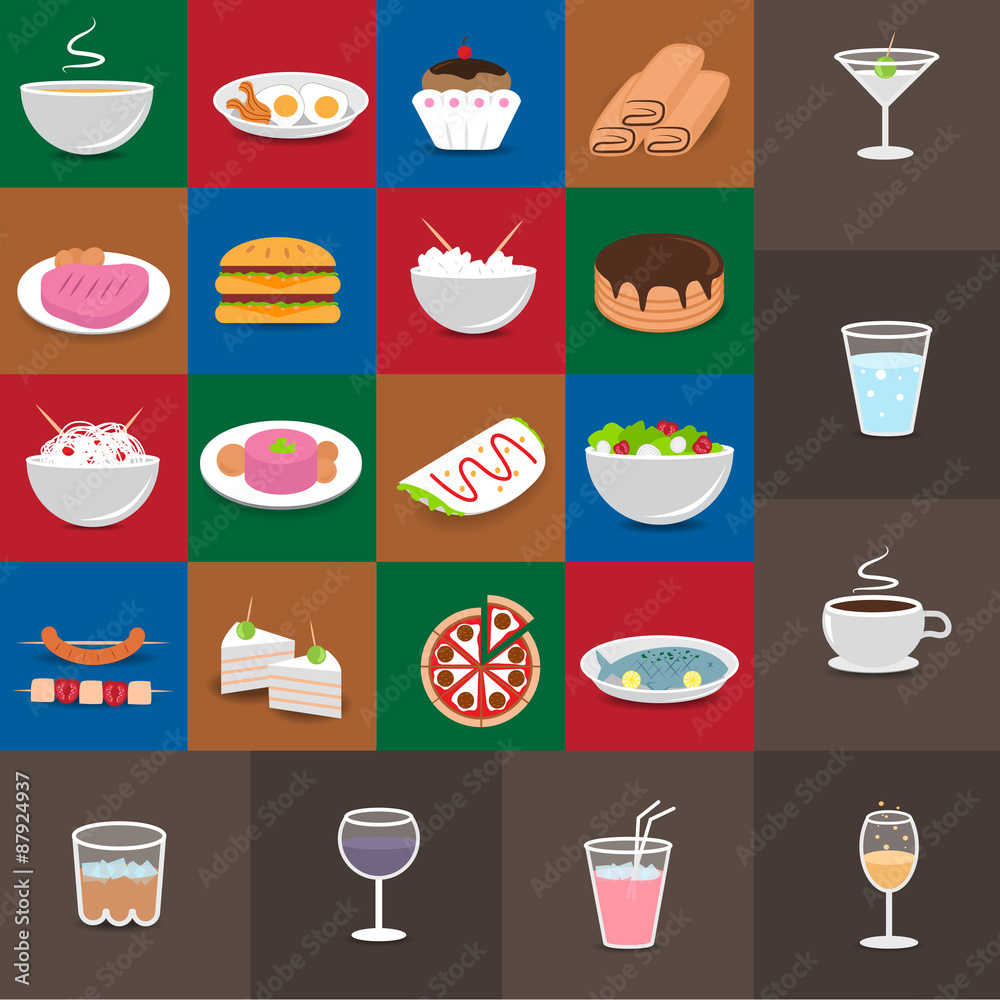 Flat Food Icons Set: Vector Illustration, Graphic Design. Collection Of Colorful Icons Flat Food Icons Set: Vector Illustration, Graphic Design. Collection Of Colorful Icons