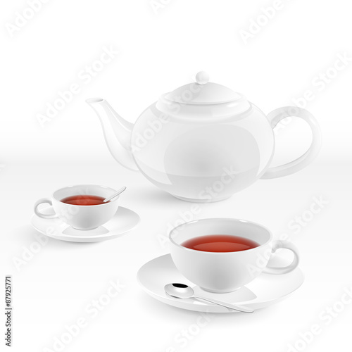 White teapot and cups