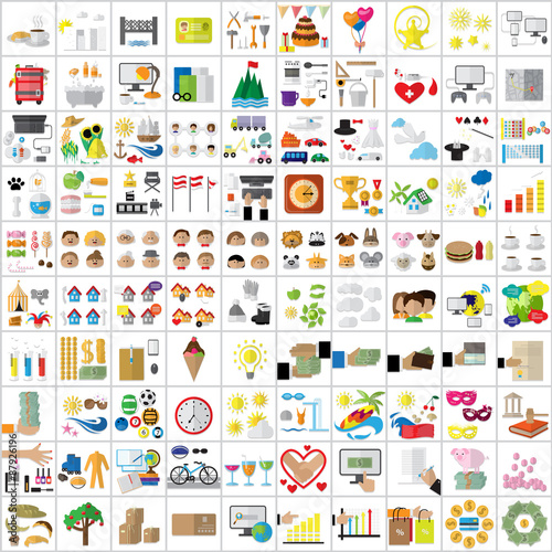 Flat Icons Set: Vector Illustration, Graphic Design. Collection Of Colorful Icons