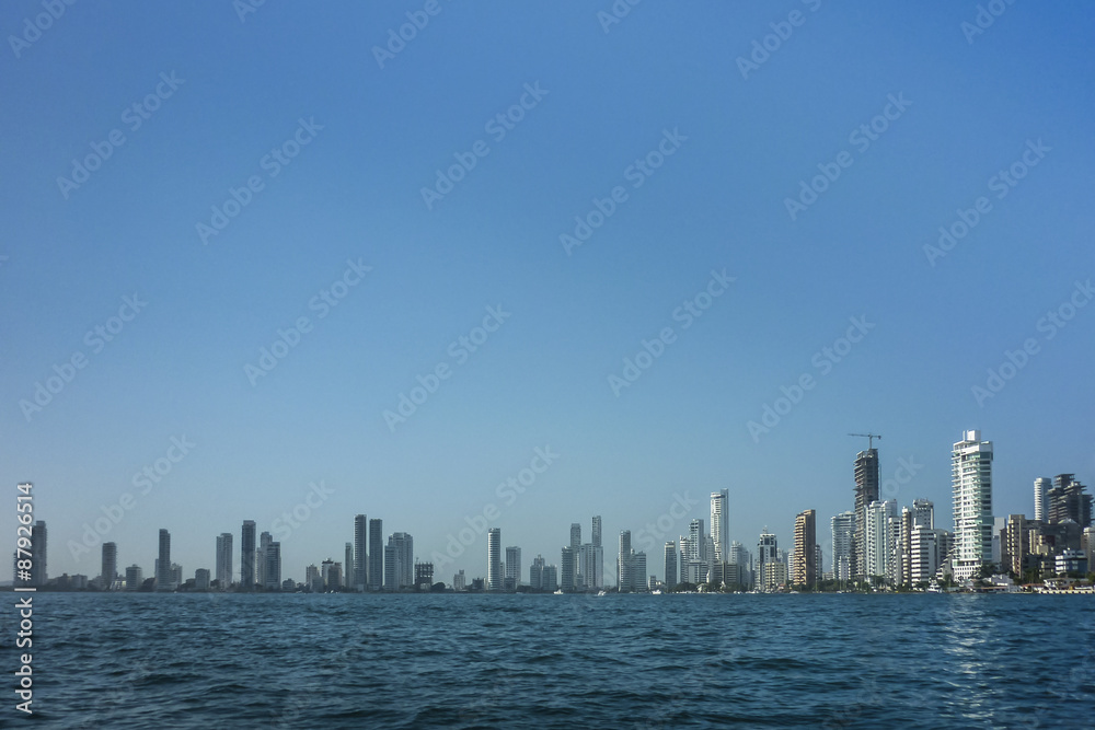 Skyline of Cartagena from Caribbean Sea