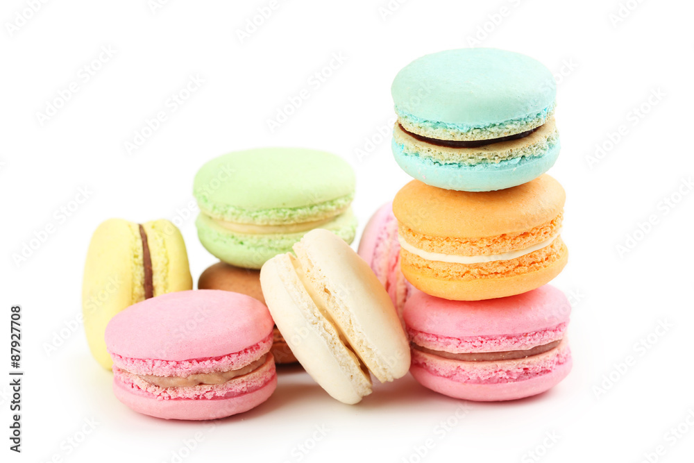 French colorful macarons isolated on white French colorful macarons isolated on white
