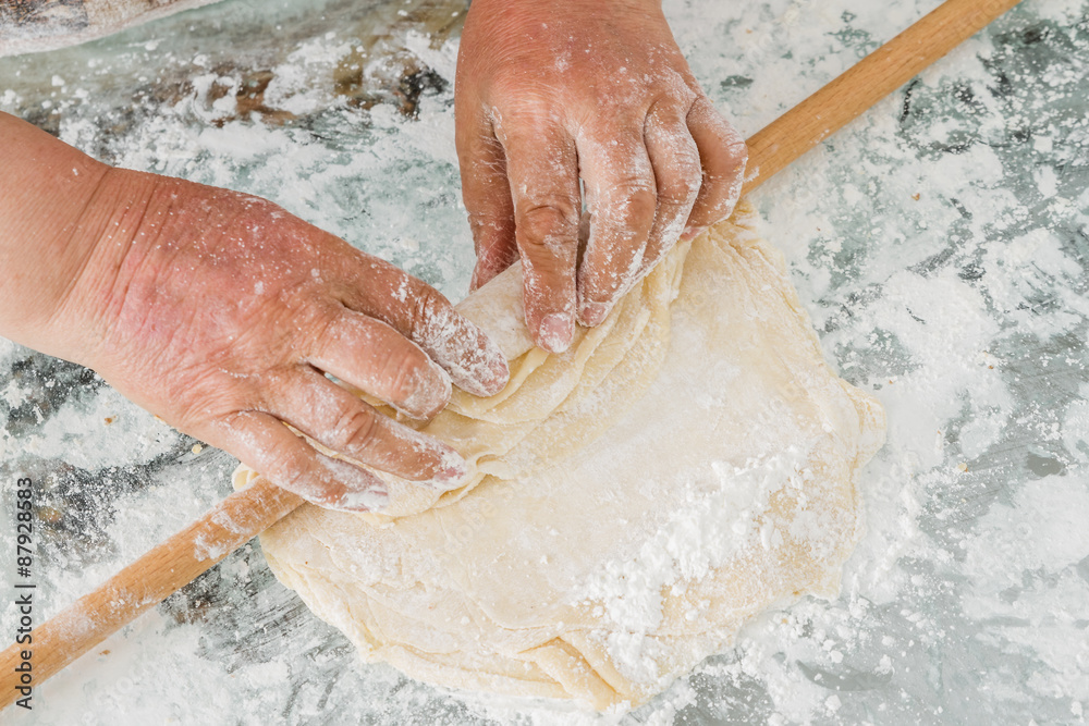 Fototapeta premium Preparation of Dough for Baklava