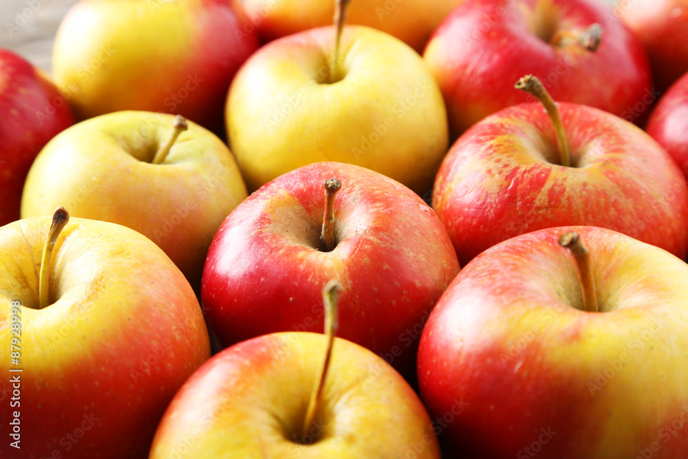 Red apples on grey wooden background Red apples on grey wooden background