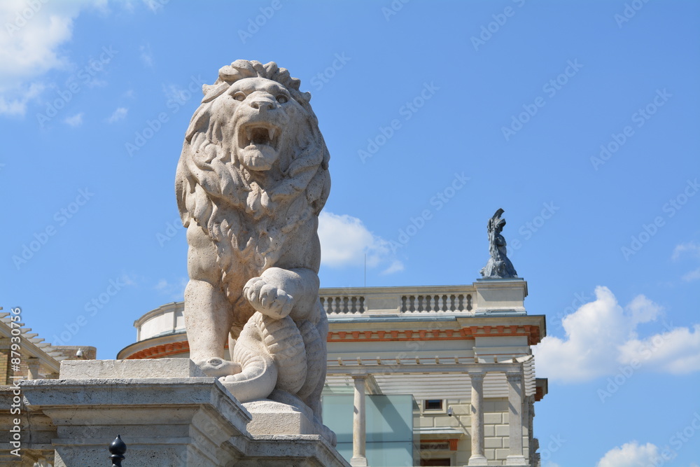 lion statue in Budapest