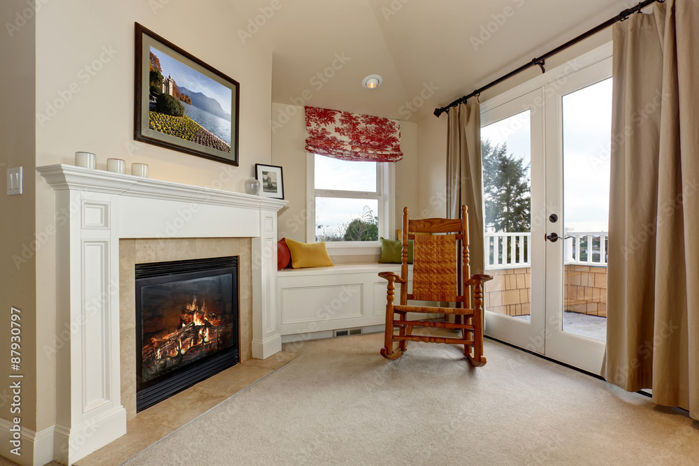Corner of luxury bedroom with fireplace. Corner of luxury bedroom with fireplace.