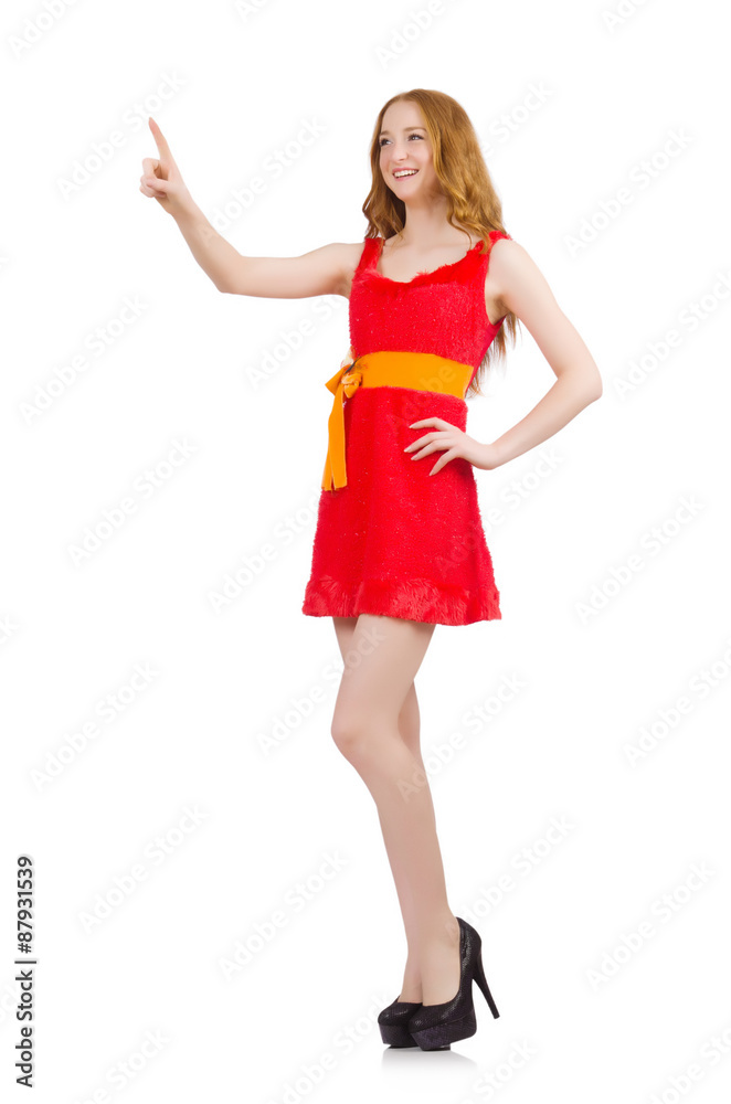 Fototapeta premium Young nice girl pressing isolated on white