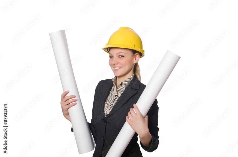 Woman engineer with draft papers Woman engineer with draft papers