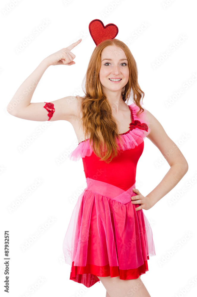 Pretty young model in mini pink dress isolated on white Pretty young model in mini pink dress isolated on white