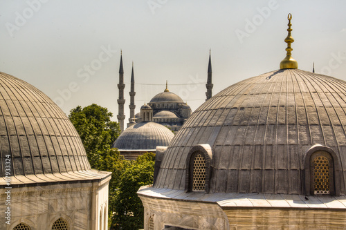 View from the Hagia Sophia over the Blue Mosque in Istanbul, Turkey 