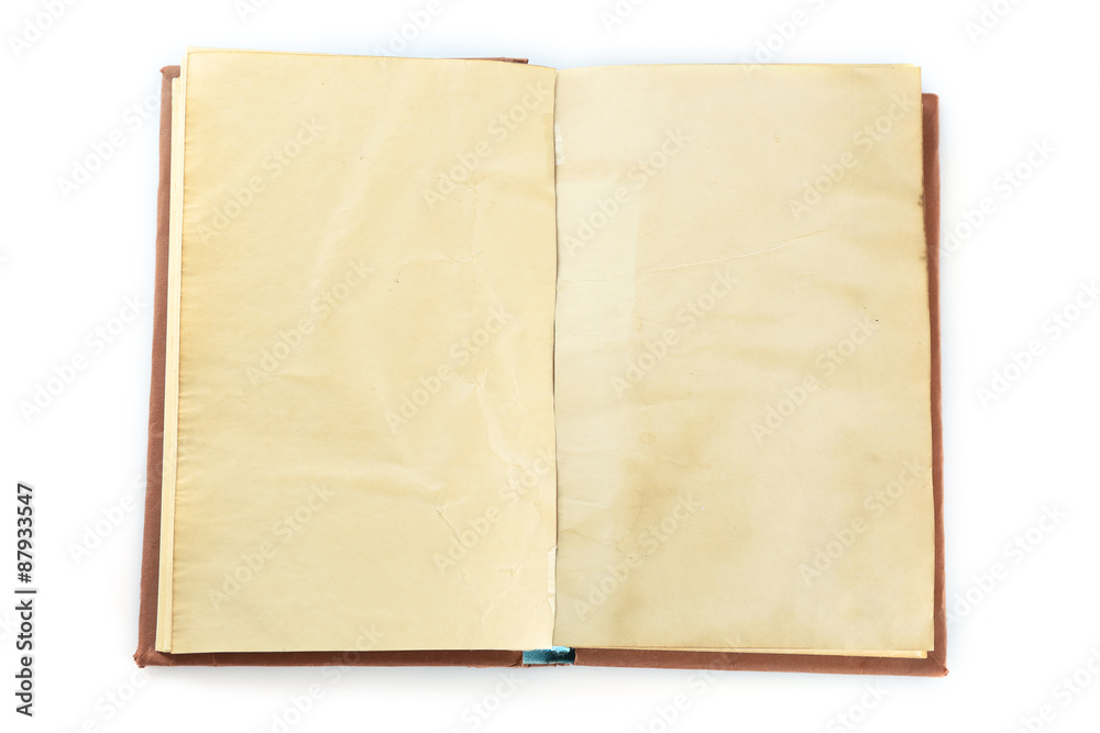Naklejka premium Blank retro open book isolated on white