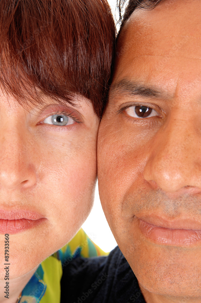 The halve faces of a middle age couple. The halve faces of a middle age couple.