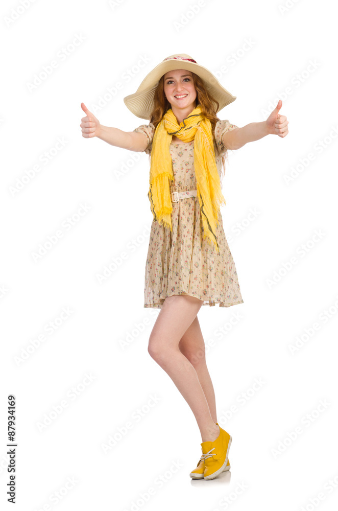 Pretty red hair girl in summer dress isolated on white Pretty red hair girl in summer dress isolated on white