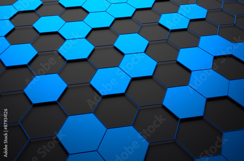 Abstract 3D Rendering of Surface with Hexagons.
