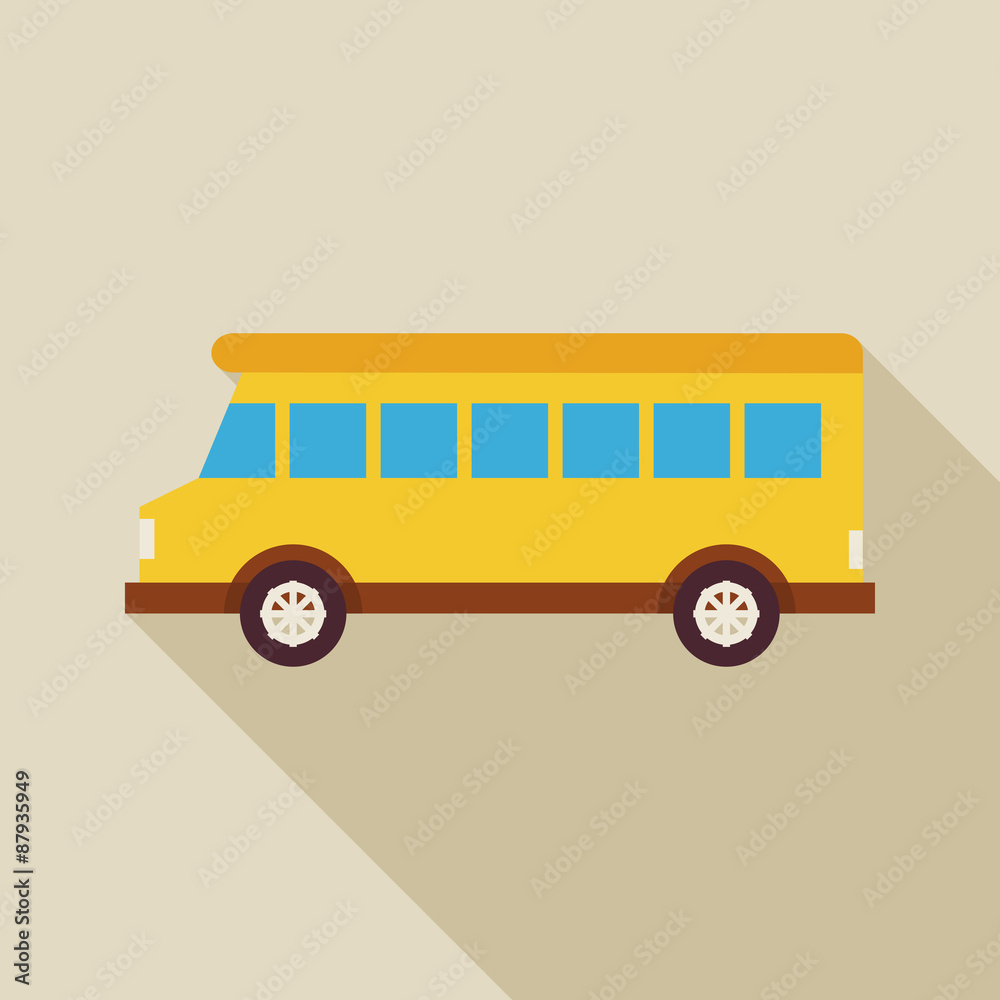 Flat School Bus Transport Illustration with long Shadow Flat School Bus Transport Illustration with long Shadow
