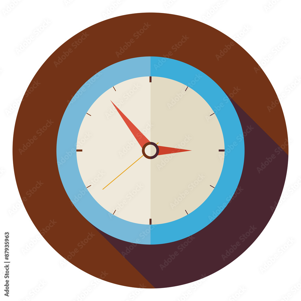 Flat Office Workplace Interior Clock Circle Icon with Long Shado Flat Office Workplace Interior Clock Circle Icon with Long Shado