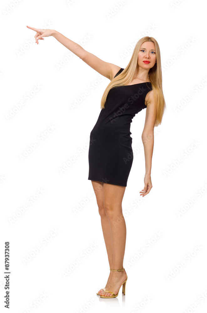 Young pretty woman in mini black dress isolated on white Young pretty woman in mini black dress isolated on white