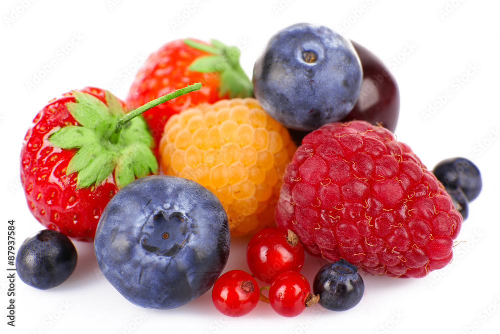 Group of fresh berries isolated on white Group of fresh berries isolated on white