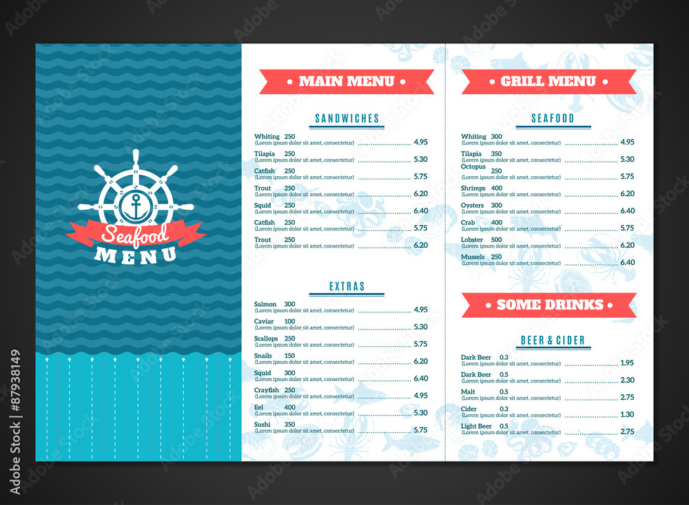 Obraz premium Seafood Menu Template