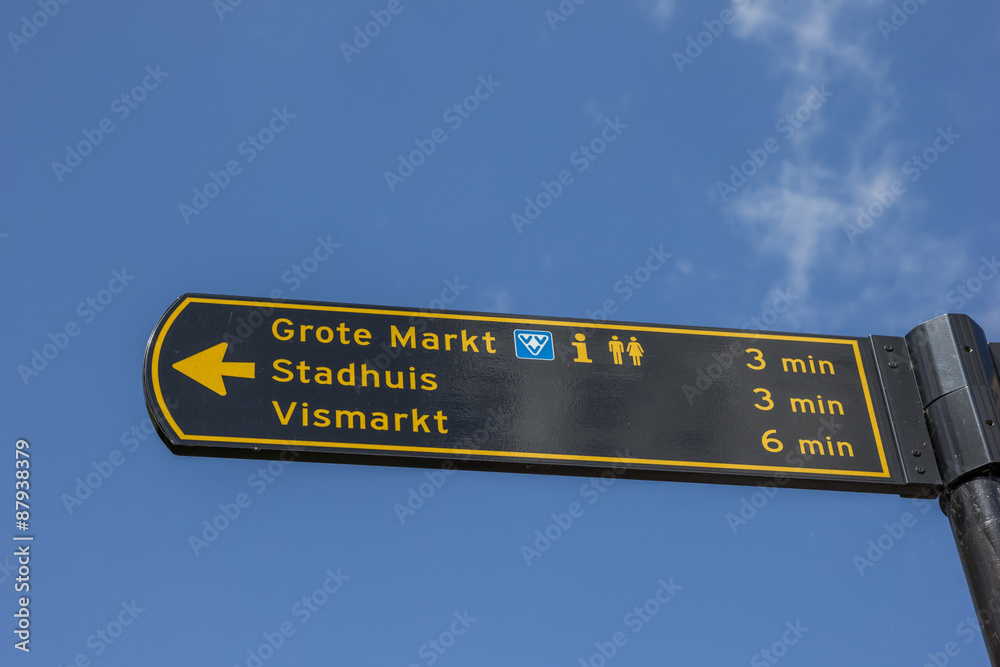 Tourist sign pointing to the main squares in Groningen