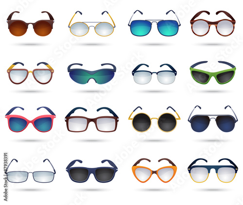 Sunglasses fashion reflection mirror icons set