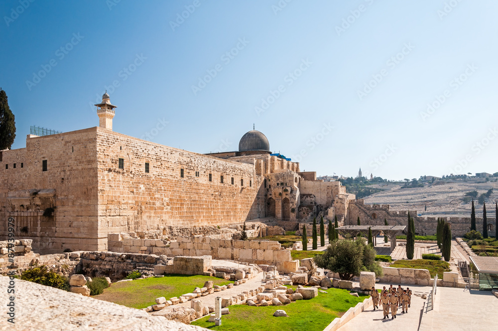 Al-Aqsa Mosque of Omar view western wall in Jerusalem