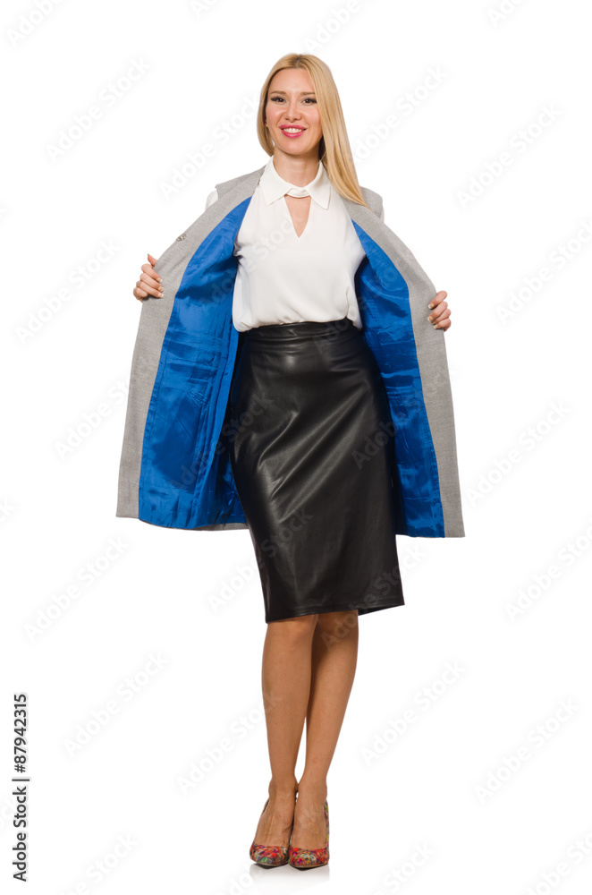 Pretty woman in leather skirt isolated on white Pretty woman in leather skirt isolated on white