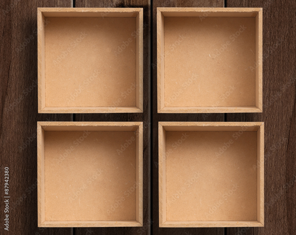 Six empty boxes. Stock Photo Adobe Stock