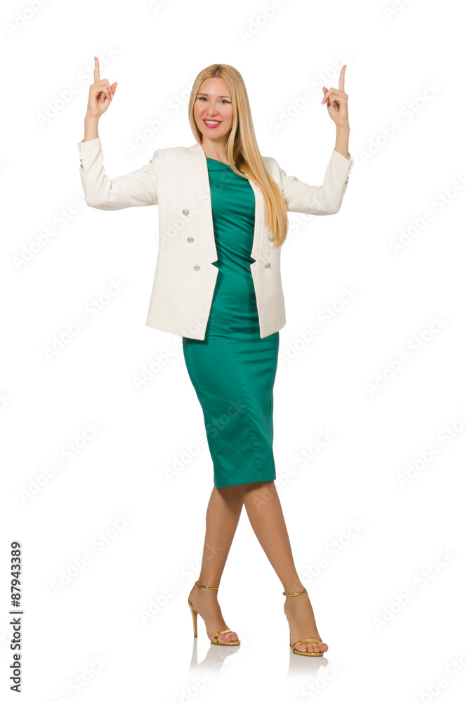 Pretty young woman in green dress isolated on white Pretty young woman in green dress isolated on white