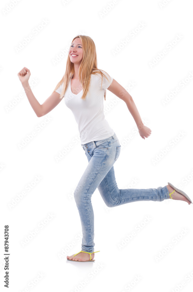 Woman in blue jeans isolated on white Woman in blue jeans isolated on white