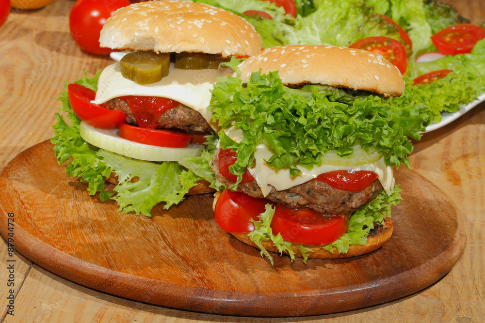 Hamburger, Fast food, Burger, Hacksteak, Salat, Tomaten, Käse, G