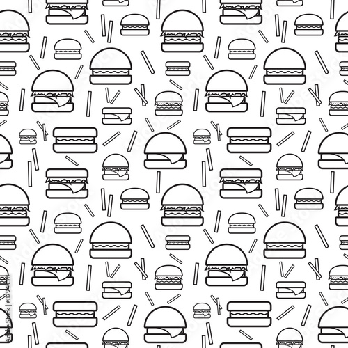 Seamless monochrome pattern burgers and fries