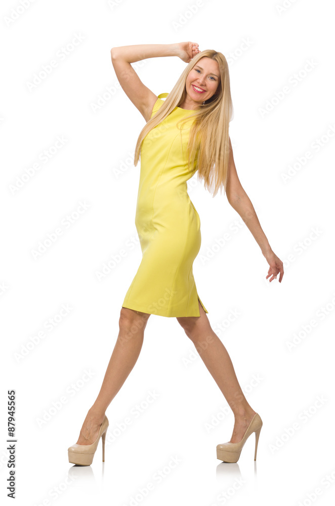 Pretty fair girl in yellow dress isolated on white Pretty fair girl in yellow dress isolated on white