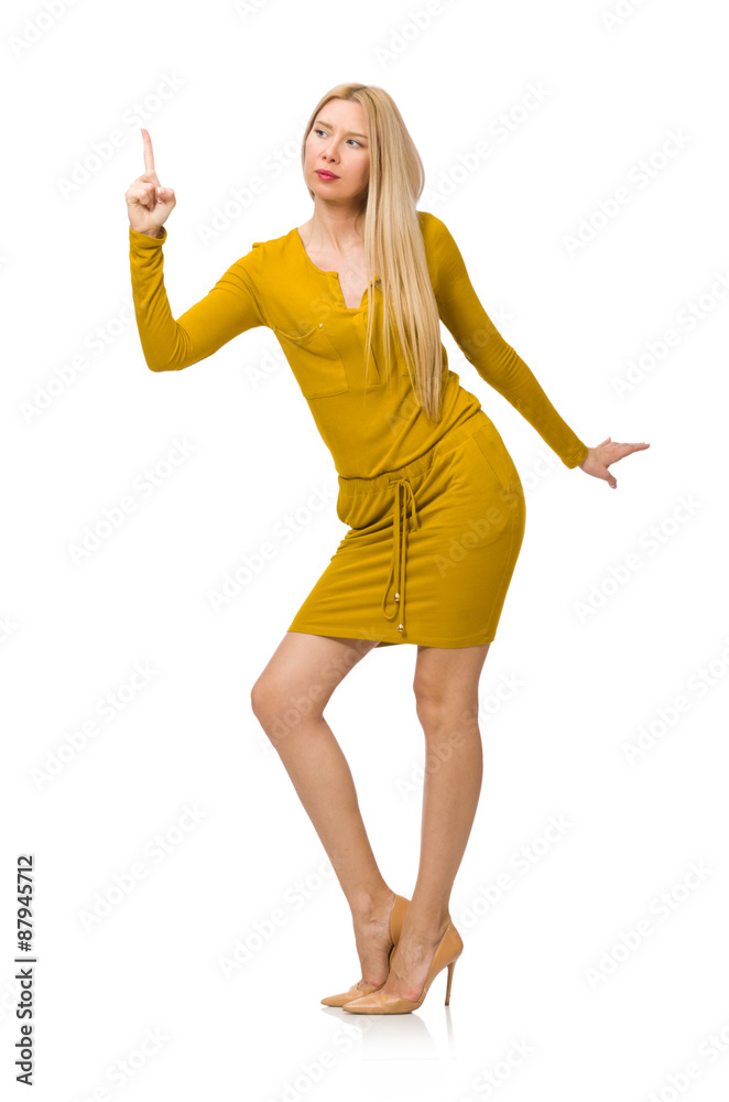 Pretty fair girl in yellow dress isolated on white Pretty fair girl in yellow dress isolated on white