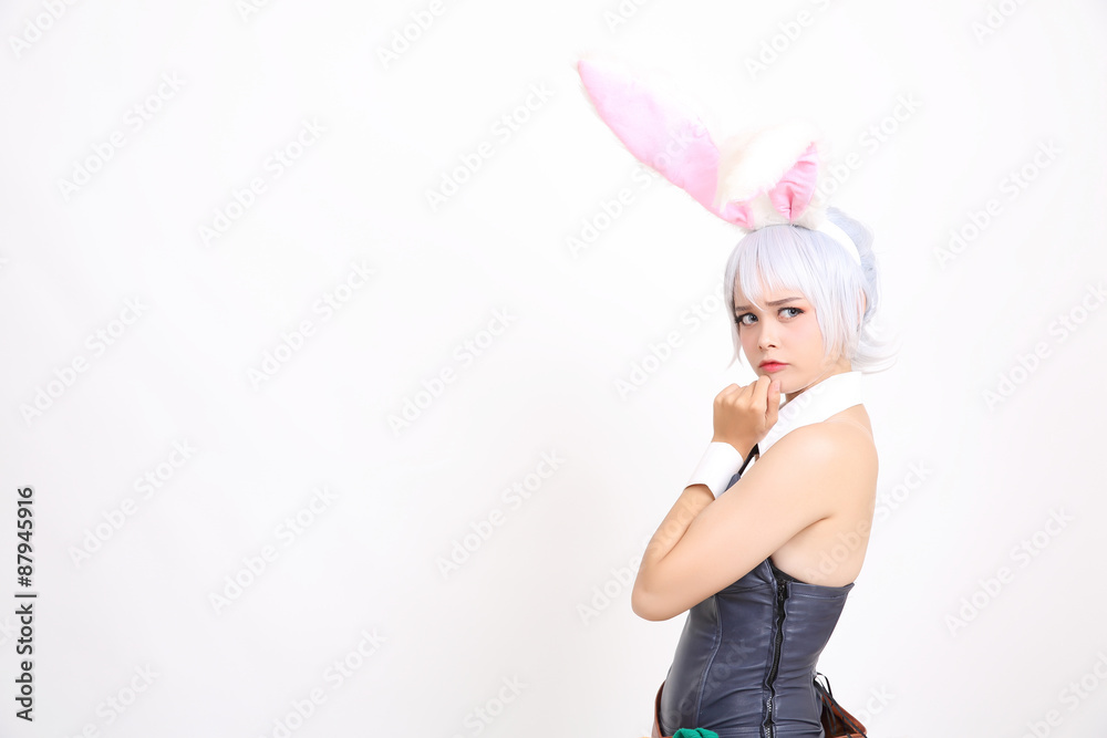 Bunny girl isolated in white background