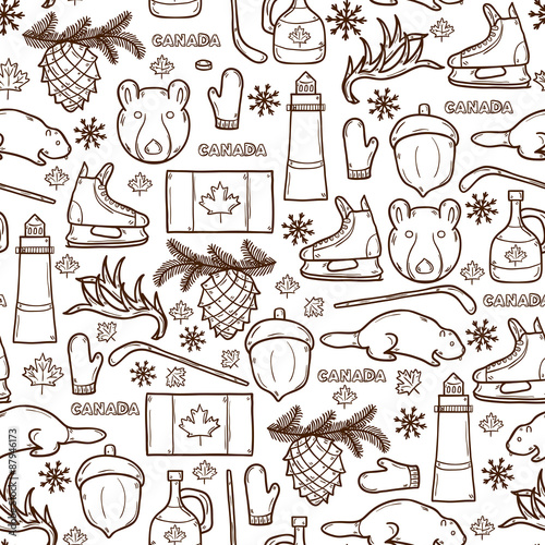 Seamless background with cartoon hand drawn objects on Canada