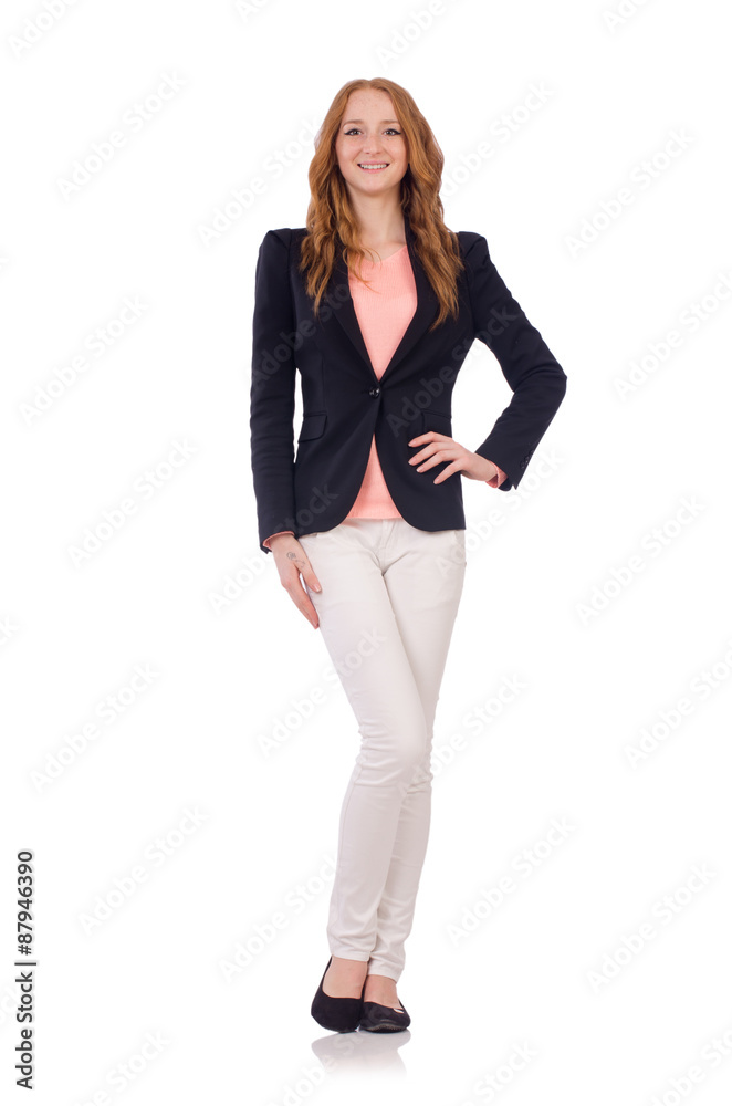 Cute smiling girl in black jacket isolated on white Cute smiling girl in black jacket isolated on white