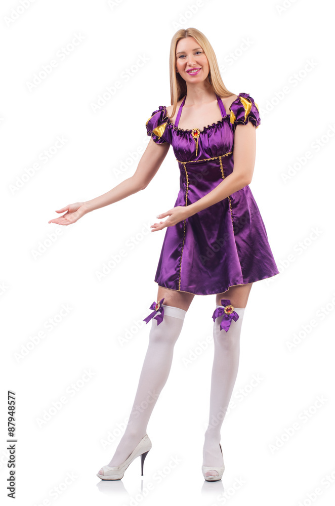 Cute girl in purple masquerade dress isolated on white Cute girl in purple masquerade dress isolated on white