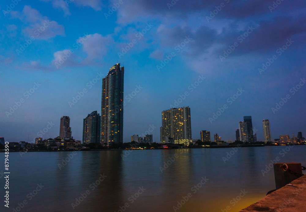 Chao Phraya River evening scene in Bangkok, Thailand Chao Phraya River evening scene in Bangkok, Thailand