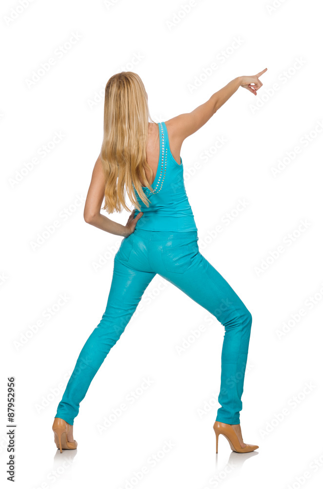 Beautiful girl in blue clothing isolated on white Beautiful girl in blue clothing isolated on white