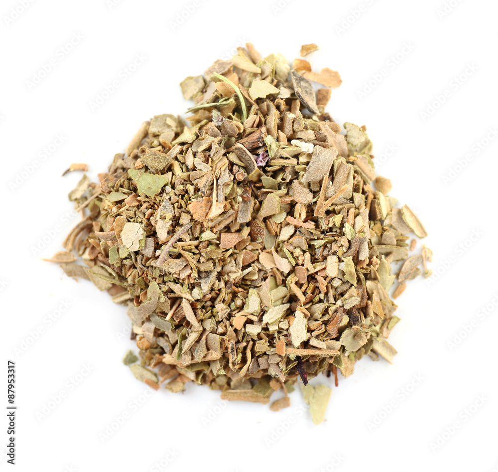 Pile of herbal tea isolated on white