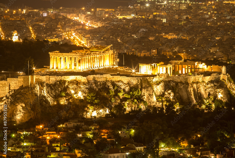 Acropolis of Athens in the night, Greece