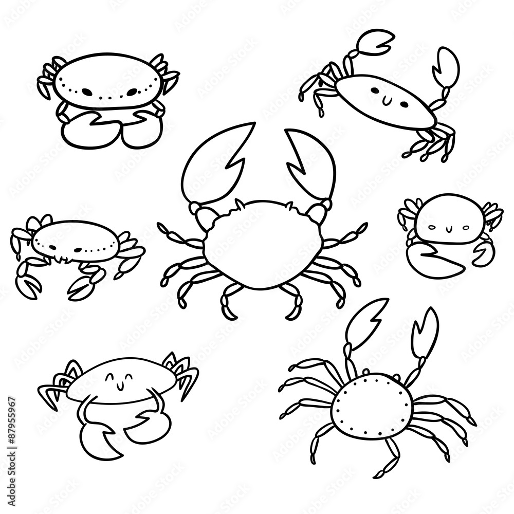 Naklejka premium crab doodle, set