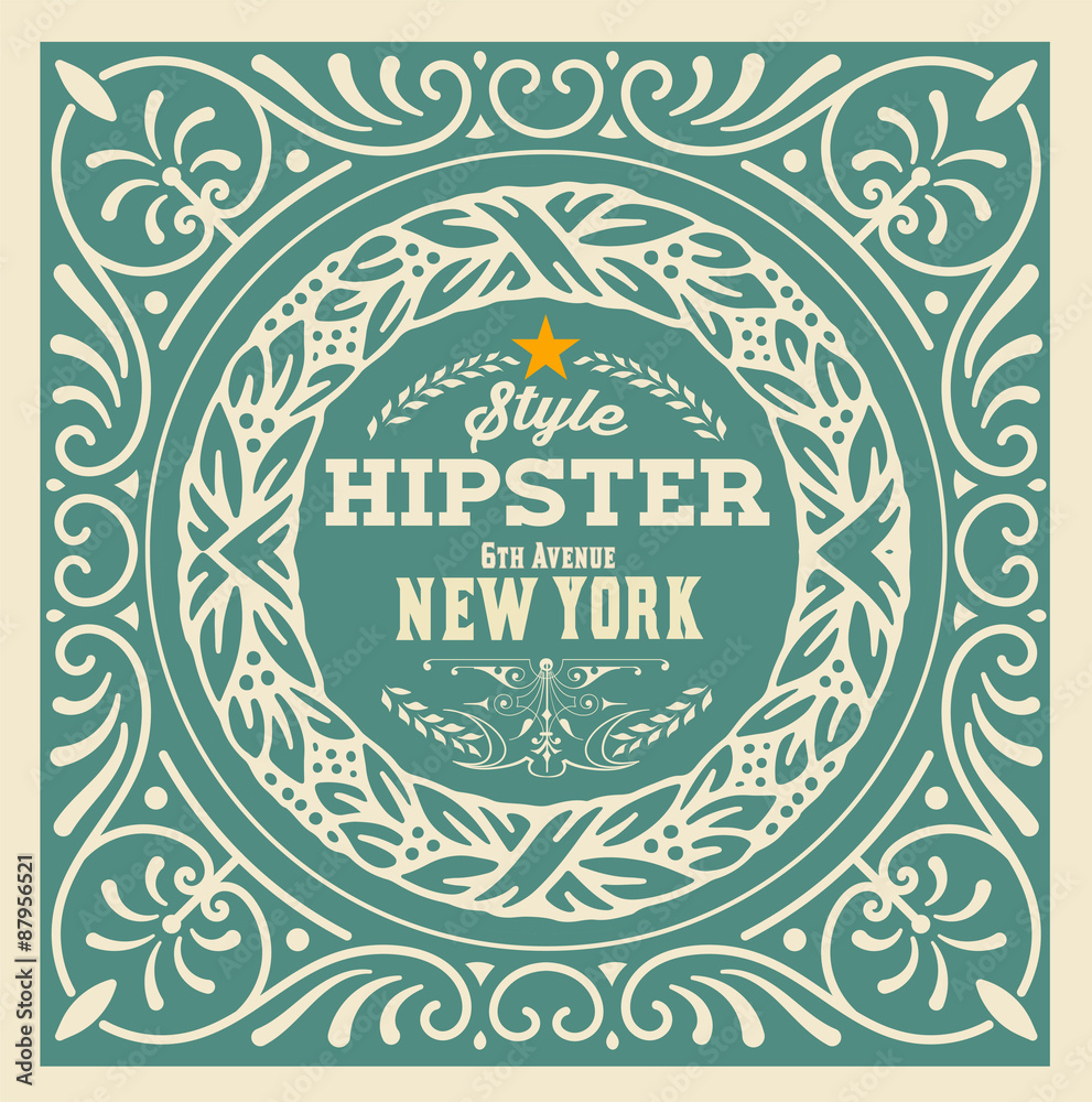 Baroque ornaments and floral details, Hipster card. Baroque ornaments and floral details, Hipster card.