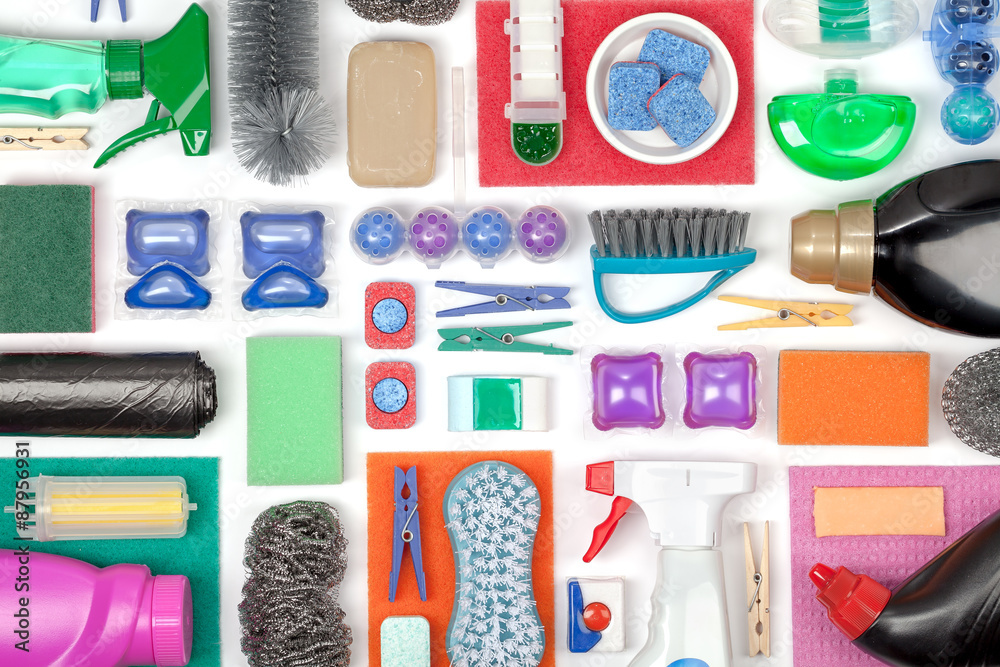 cleaning supplies on white background cleaning supplies on white background