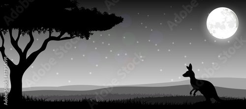 Silhouette a kangaroo the feeding in the bright night