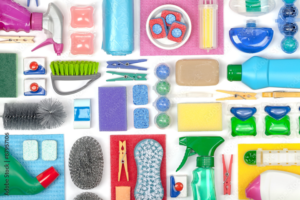 cleaning supplies on white background cleaning supplies on white background